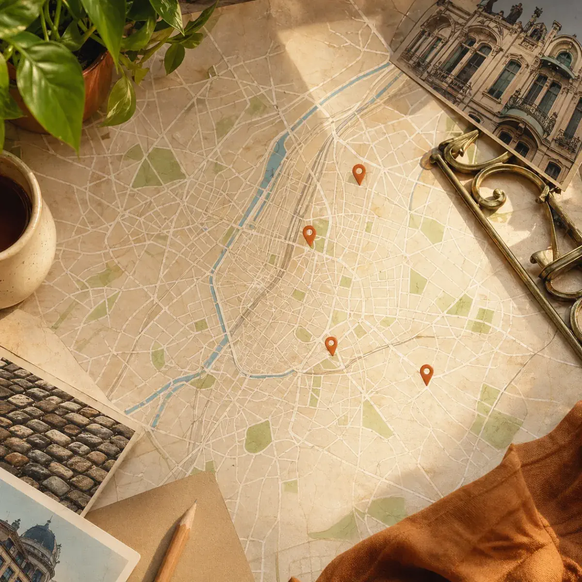 Stylized Brussels map with venue markers